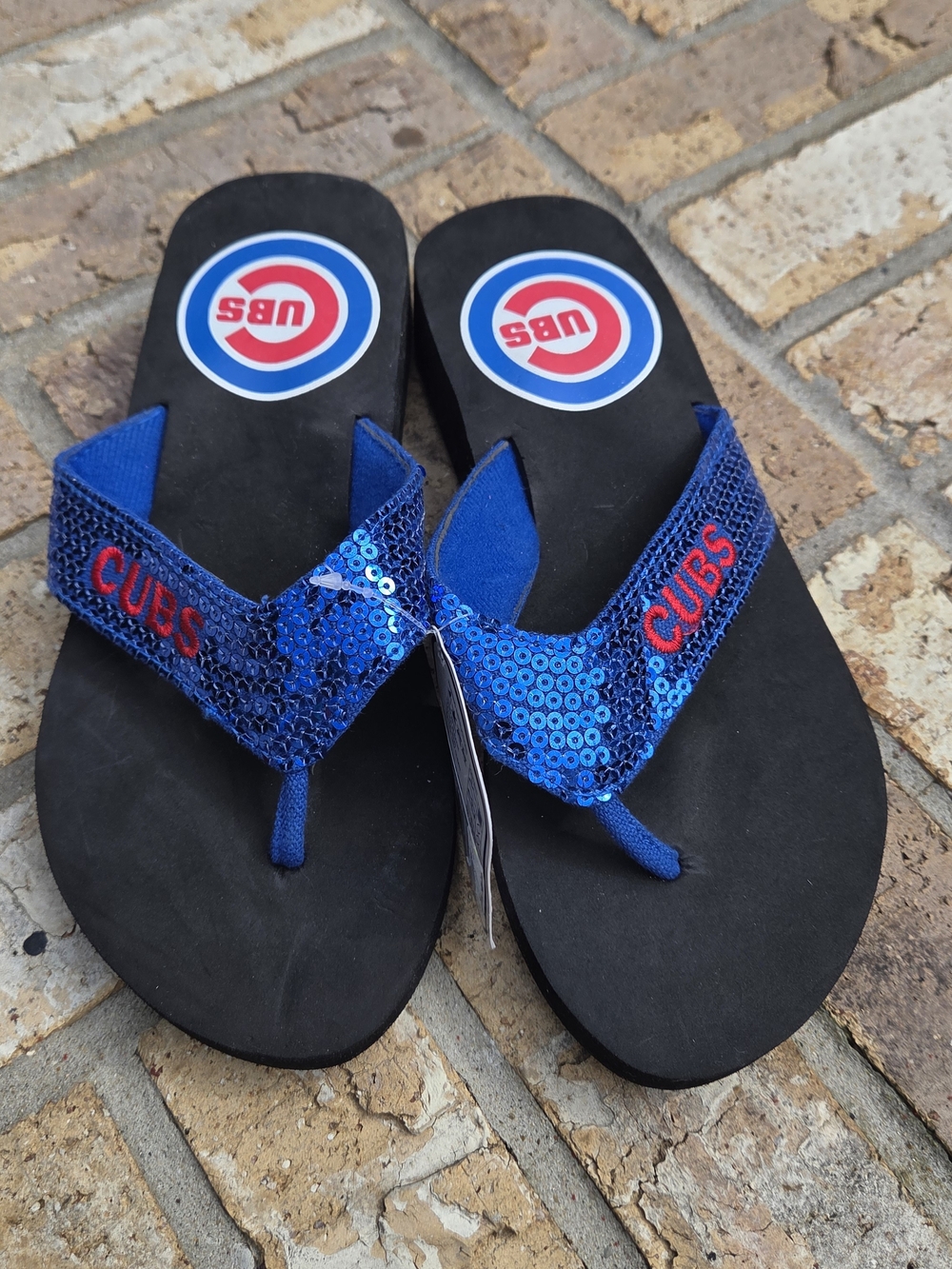 Blue Sequin Cubs Women's Flip Flop Sandals - Picture 4 of 11